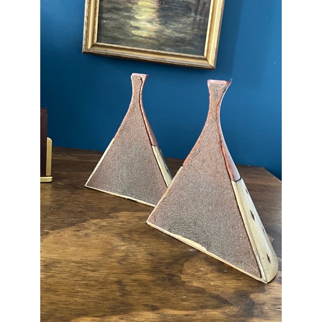 Mid Century Seth Thomas Clock, Tony Paul Brass Walnut Bookends, Atomic Desk Decor For Sale - Image 11 of 18