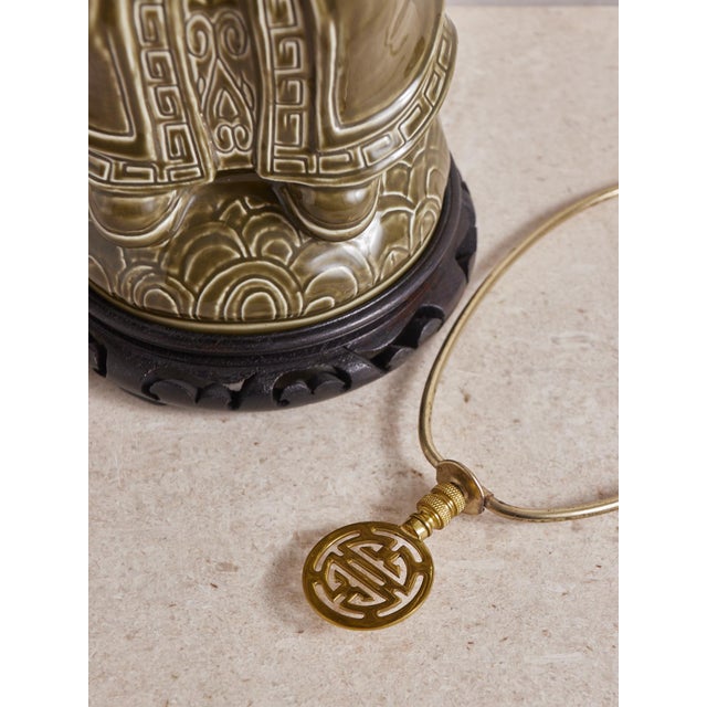 1970s Chinese Confucius Green Ceramic Lamp For Sale - Image 10 of 15