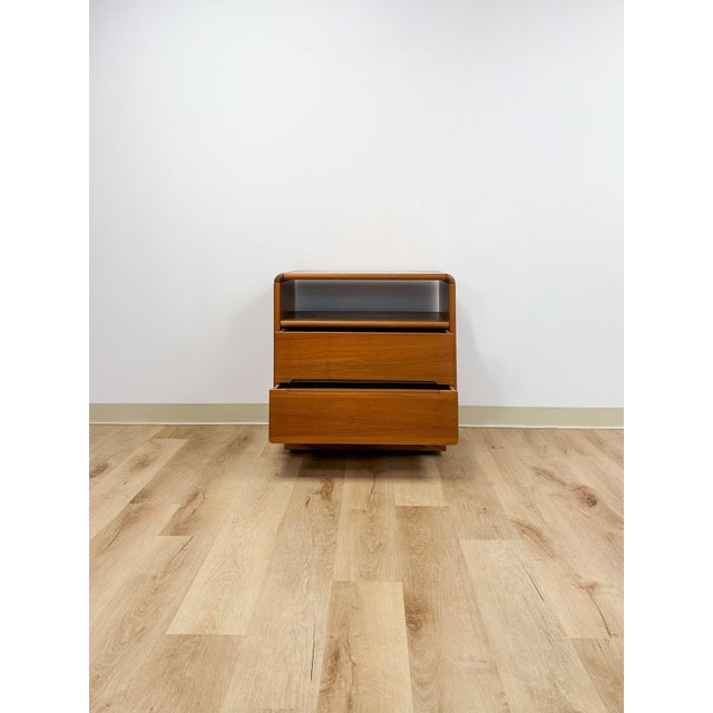 Wood MCM Teak Rolling Tv Stand Cart Two Drawers Danish Modern Vintage For Sale - Image 7 of 14