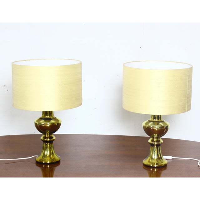 Luxus Vintage Swedish Gold Table Lamps with Silk Shades from Luxus, 1970s, Set of 2 For Sale - Image 4 of 14