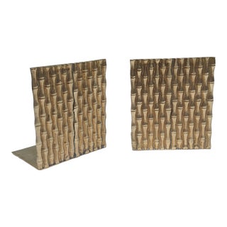 Vintage Chinoiserie Brass Faux Bamboo Book Ends- a Pair For Sale