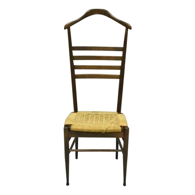 Vintage Mid Century Italian Modern Wood & Rope Clothing Valet Butlers Chair For Sale