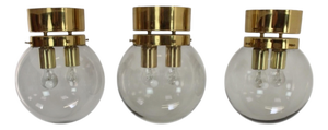 Large Czech Smoky Glass and Brass Ceiling Lights from Kamenický Šenov, 1970s, Set of 3