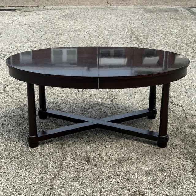Baker Barbara for Barry Modern Art Deco Style Oval Extension Mahogany Stretcher Base Dining Table with (2) 20" Leaves....
