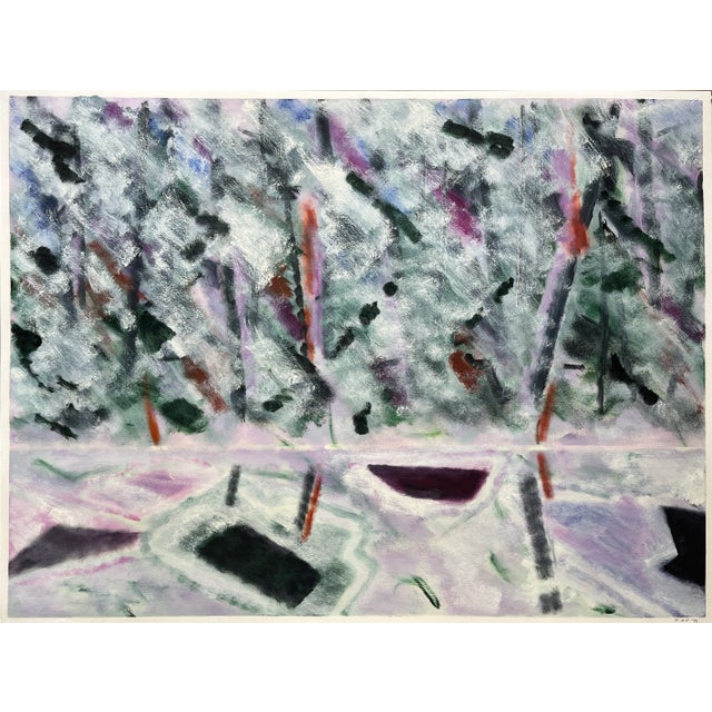 Black 1999 "February" Abstract Landscape Oil Pastel Drawing For Sale - Image 8 of 8