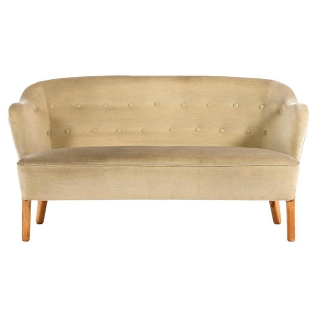 Sofa in Ash Legs with Original Velvet Mohair Fabric attributed to Flemming Lassen, 1940s For Sale - Image 11 of 11