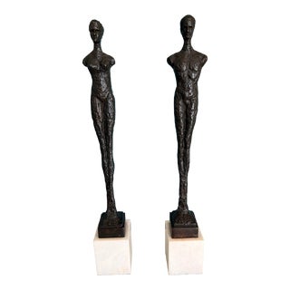 Pair of Mid 20th Century Giacometti Style Bronze Figures For Sale