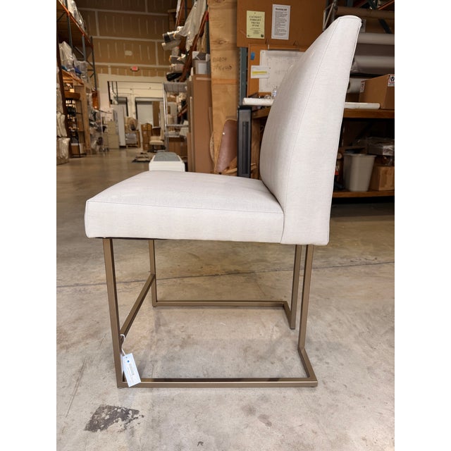 Early 21st Century Kravet Ivory Faux Snake Leather Counter Stool With Brass Legs For Sale - Image 5 of 6