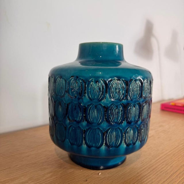 Vintage Turquoise Ceramic Vase, 1970 For Sale - Image 6 of 7