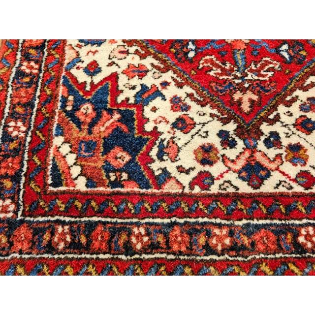 Vintage Persian Heriz Rug, Hand-Knotted Wool, Geometric Medallion Pattern, Red & Ivory, 3x5 For Sale - Image 14 of 17