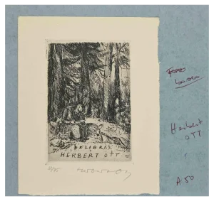 Herbert Ott, Ex-Libris, Woodcut, 1970