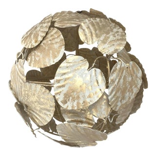 Contemporary Gold-Leaf and White Leaves Sphere Suspension Pendant For Sale