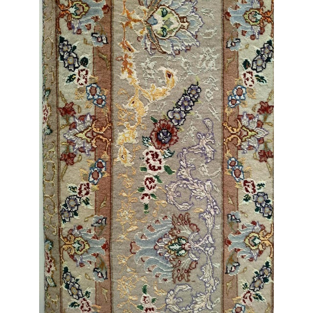 Vintage Persian Tabriz Rug, Finely Hand-Knotted Wool & Silk, Floral Pattern, Ivory & Blue, 7x10 For Sale - Image 10 of 12