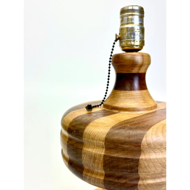 Relocation Super Sale! 2-Toned Striped Wooden Table Lamp For Sale - Image 10 of 11