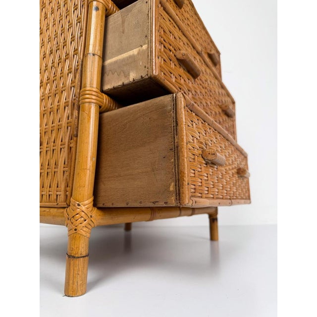 Mid-Century Italian Bedside Chest in Woven Cane, Rattan and Bamboo, 1960s For Sale - Image 9 of 18