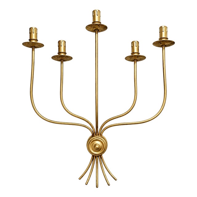 Mid-Century Minimalist Five-Arm Metal Brass Painted Wall Sconce For Sale