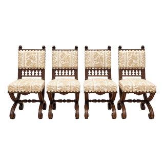 Antique Renaissance High Chairs in Carved Walnut, 1800s, Set of 4 For Sale