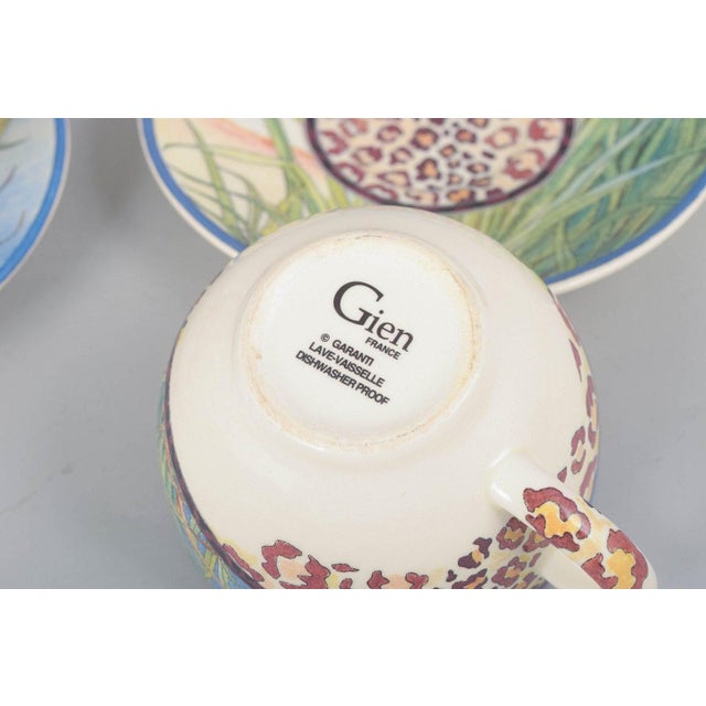 Faience Savane Coffee Cups with Matching Saucers from Gien, Set of 4 For Sale - Image 4 of 5