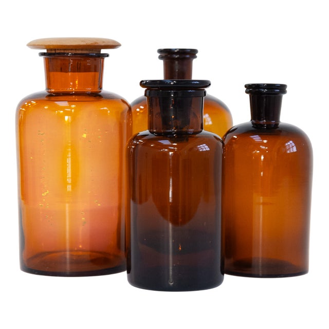 Danish Pharmacy Glass Bottles, 1890s, Set of 4 For Sale