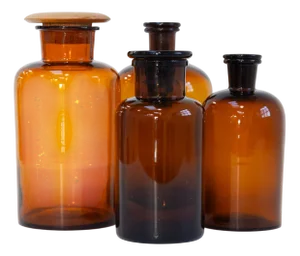 Danish Pharmacy Glass Bottles, 1890s, Set of 4