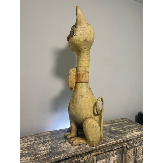 Mid-Century Modern Vintage Jeanne Valentine Oversized Papier-Mâché Cat Sculpture For Sale - Image 3 of 9