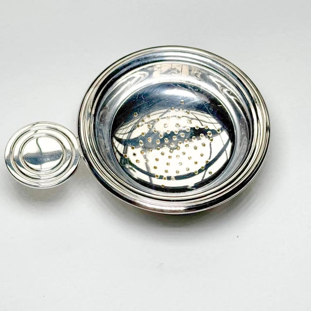 Christofle Vintage Christofle Silver Plated Tea Strainer with Drip Bowl: French Silver Service For Sale - Image 4 of 5