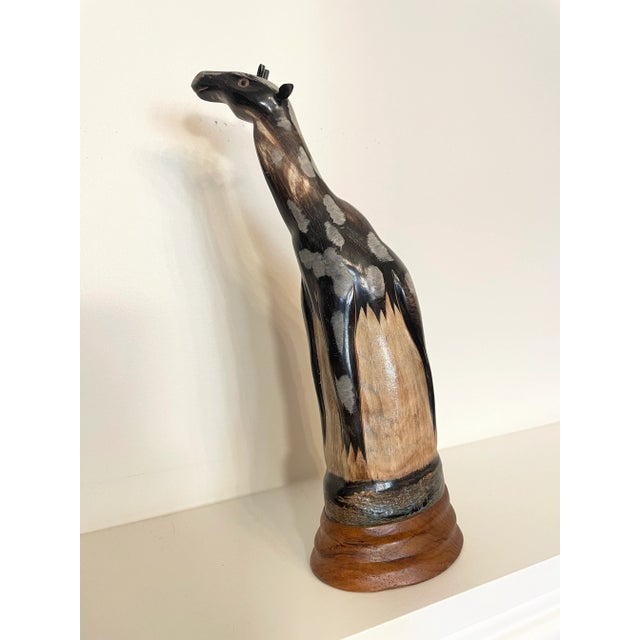 Tribal Tribal Wood Carved Giraffe Tabletop Figurine For Sale - Image 3 of 9