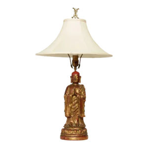 Mid 20th Century Partial Gilt Polychrome Resin Buddha Lamp