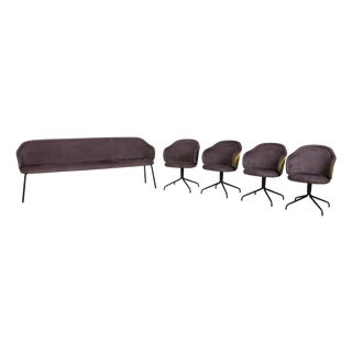 Freifrau Ona Fabric Chairs with Benches, Brown and Grey with Pattern, Set of 5 For Sale