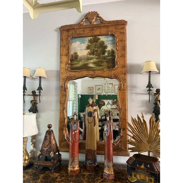 Elevate your space with this stunning, grand-scale vintage French Louis XV style trumeau mirror. Standing an impressive 72...