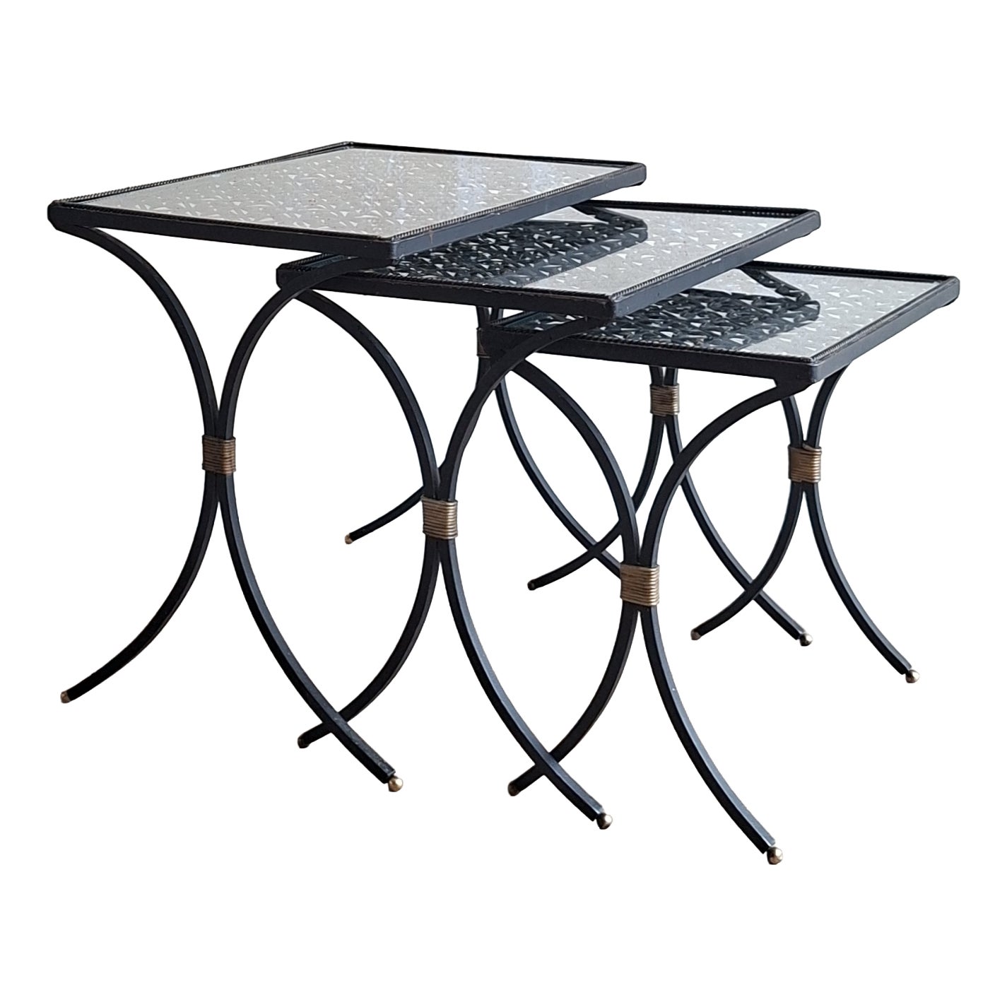 Black Wrought Iron Side Tables with Gilt Accents, 1950s, Set of 3 ...
