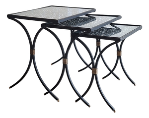 Black Wrought Iron Side Tables with Gilt Accents, 1950s, Set of 3