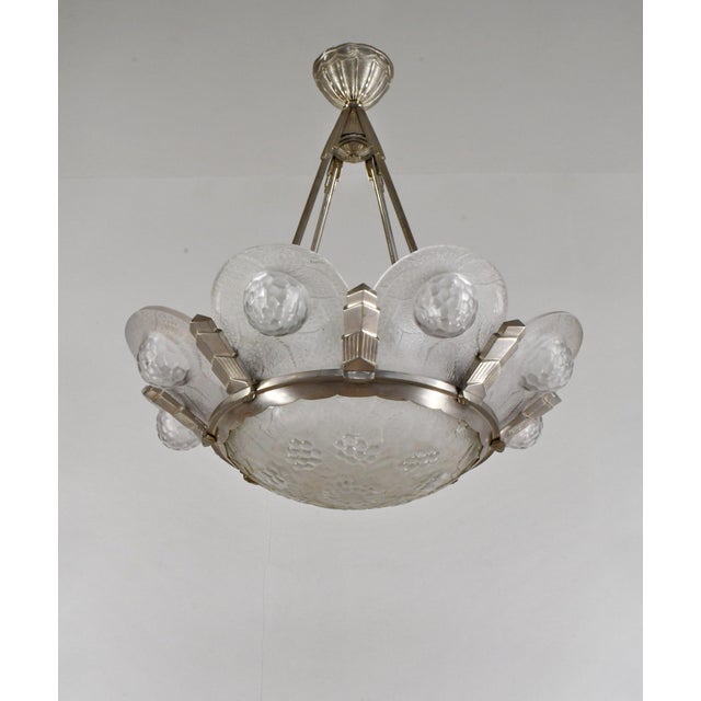 Metal French Art Deco Chandelier by Simonet Freres - 1930 France For Sale - Image 7 of 14