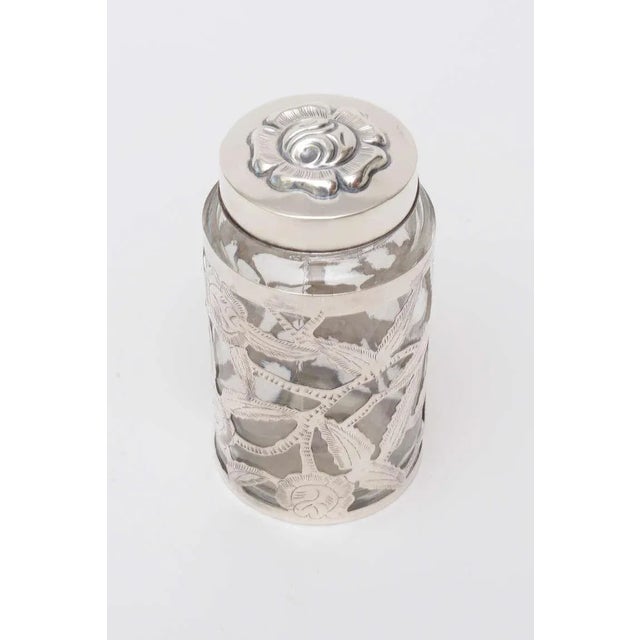 Vintage Sterling Silver Overlay Glass Vessel or Container Jar, 1950's For Sale - Image 4 of 11