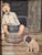 Small original watercolor by W.C. Vincent depicting a charming genre scene of a boy seated in a wash tub on a porch with a...