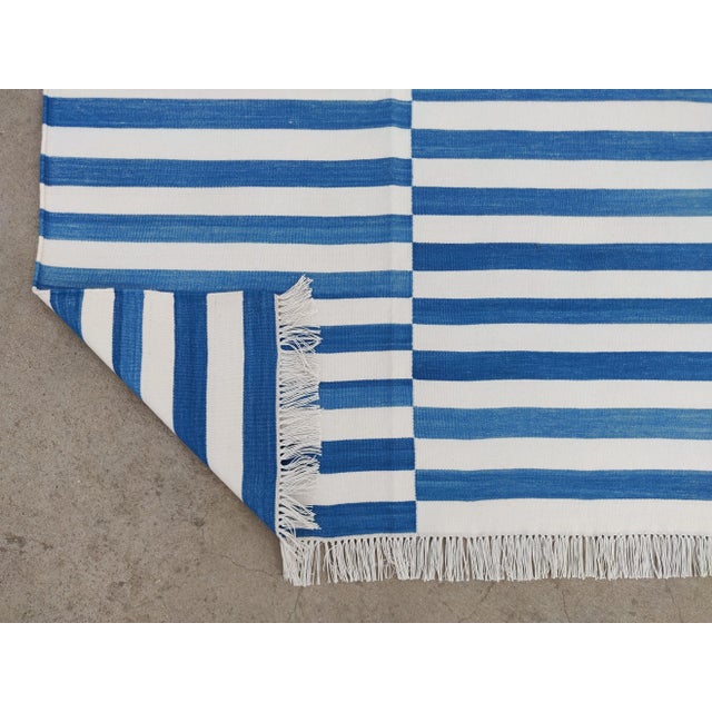 Casa Cosima Handmade Cotton Striped Rug, Up Down Stripe Blue and White - 12'x12' For Sale - Image 4 of 10