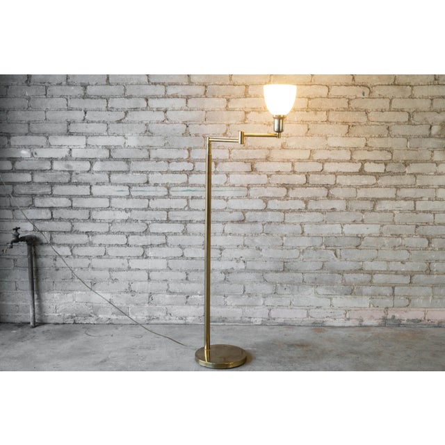 Vintage Walter Von Nessen Attr. Brass Floor Lamp With Swing Arm For Sale - Image 10 of 16