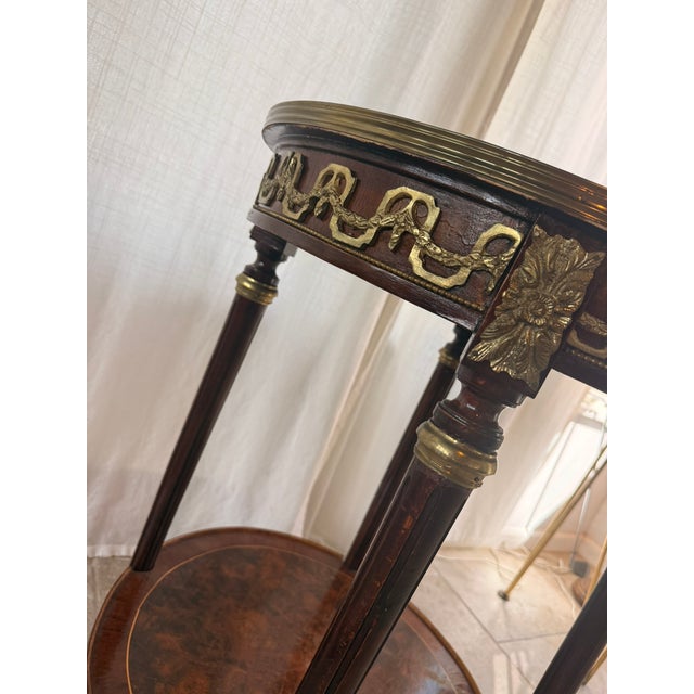 Vintage Neoclassical French Louis XVI Style Two-Tier Round Side Table With Ormolu Mounts For Sale - Image 11 of 18