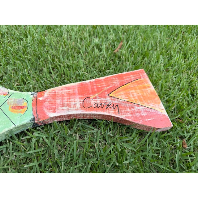 Hand-Painted Folk Art Fish Wall Towel Rack With Metal Hooks For Sale - Image 4 of 8