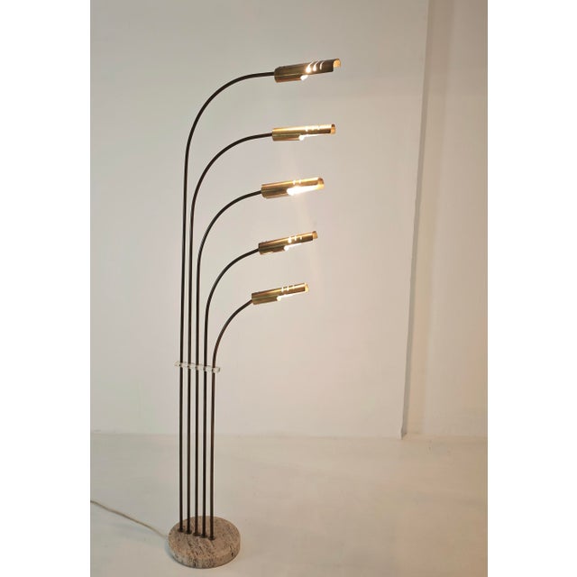 Metal Mid-Century Modern Brass, Acrylic Glass, and Travertine Floor Lamp from Goffredo Reggiani, Italy, 1970s For Sale - Image 7 of 17