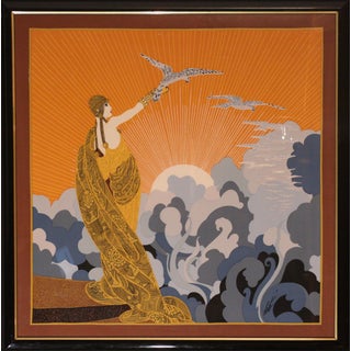 Vintage Erté Framed Silk Scarf From Italy For Sale