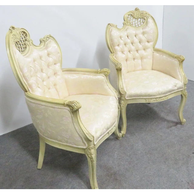 French Louis XV Style Carved Cream Chairs- a Pair For Sale - Image 3 of 9