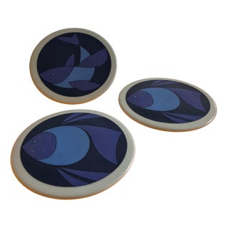 Blue Fishes Collector Wall Plates by Ib Antoni for Bing & Grøndahl, Set of 3 For Sale
