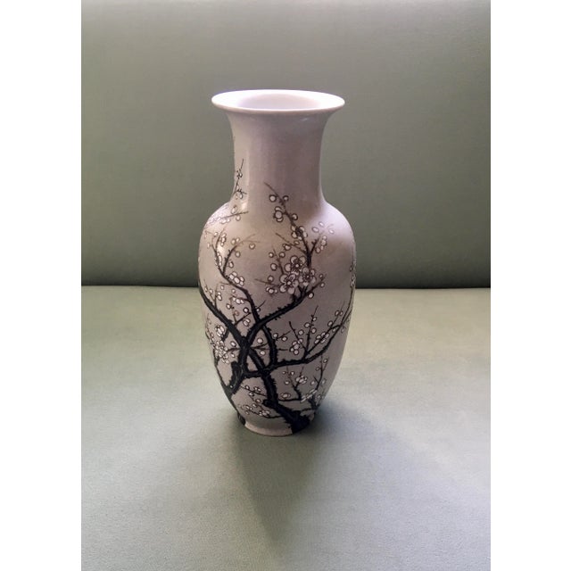 Ceramic Vintage Mid 20th Century Nora Fenton Gray Cherry Blossom Ceramic Vase For Sale - Image 7 of 13