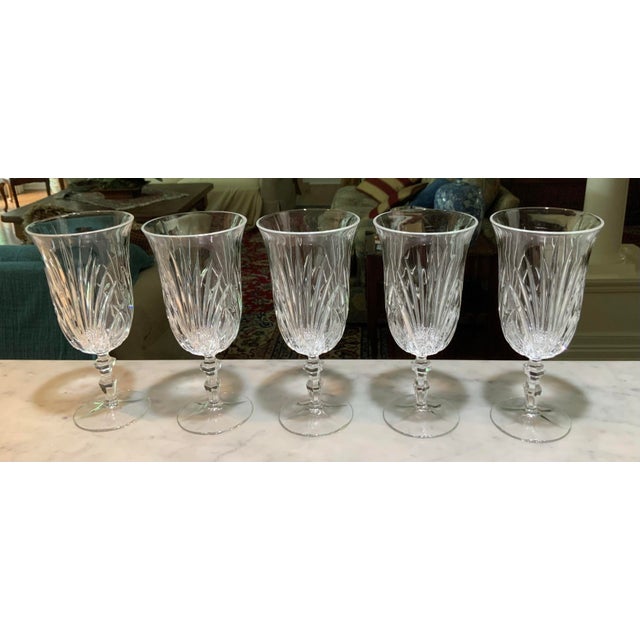 Glass 1990s Waterford Marquis Crystal Iced Tea or Water Goblets Tall Cut‑Glass Stemware for Grandmillennial - Set of 5 For Sale - Image 7 of 7