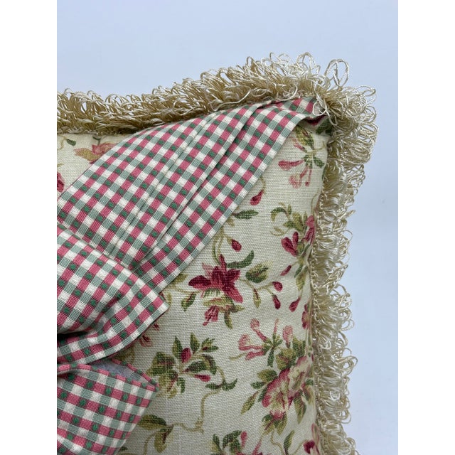 Beige Vintage Floral Bow Wrapped Decorative Pillow For Sale - Image 8 of 12