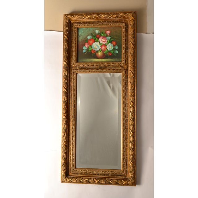 Early 20th Century Gilded Trumeau Beveled Mirror With Floral Oil Painting For Sale - Image 15 of 15
