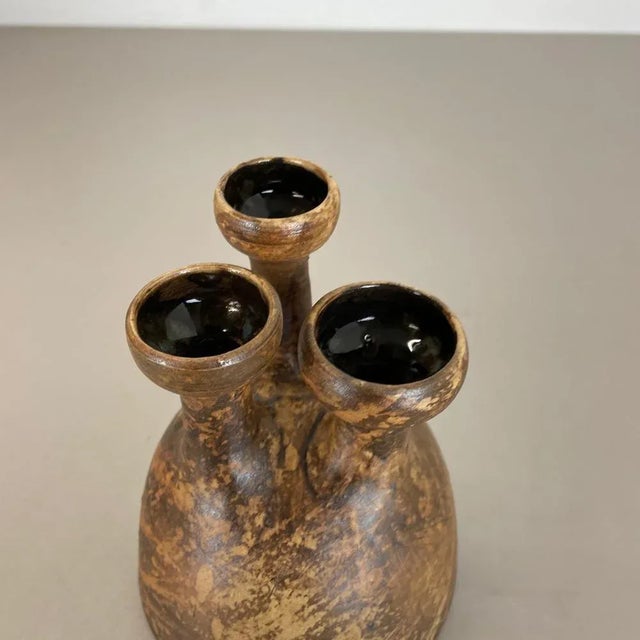 Brown Abstract Ceramic Studio Pottery Vase from Gerhard Liebenthron, Germany, 1970s For Sale - Image 8 of 11