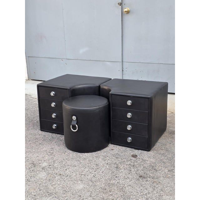 Chest of Drawers with Black Leather Stool by Guido Faleschini for I4 Mariani, 1970, Set of 3 For Sale - Image 12 of 12