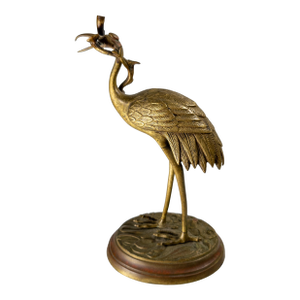 19th Century American Chinoiserie Brass Standing Crane Incense Holder for Mantle